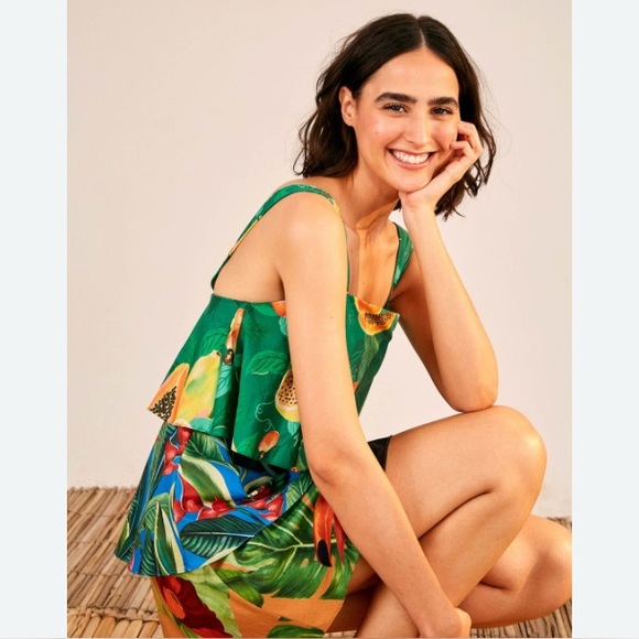 FARM Rio Mixed Prints Layered Mini Dress Ruffles Floral Tropical Green Size XL - Picture 3 of 16